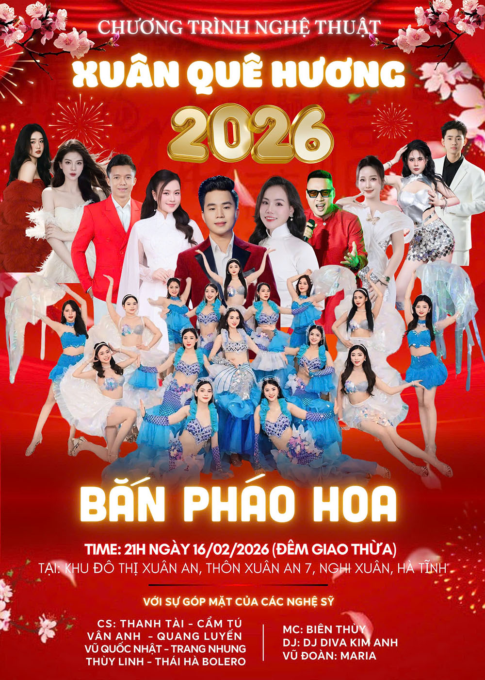 TƯNG BỪNG ĐÊM HỘI GIAO THỪA XUÂN QUÊ HƯƠNG TẠI QUẢNG TRƯỜNG KHU ĐÔ THỊ XUÂN AN, XÃ NGHI XUÂN.