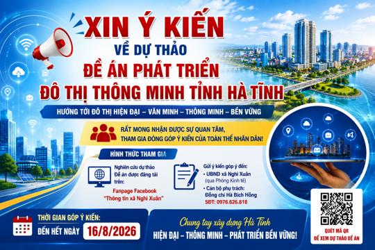 UBND xã Nghi Xuân đề nghị các tổ chức, đơn vị và toàn thể Nhân dân trên địa bàn nghiên cứu, tham gia đóng góp ý kiến đối với dự thảo Đề án phát triển đô thị thông minh tỉnh Hà Tĩnh.