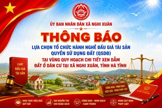 Về việc lựa chọn tổ chức hành nghề đấu giá tài sản quyền sử dụng đất tại vùng quy hoạch chi tiết xen dắm đất ở dân cư tại xã Nghi Xuân, tỉnh Hà Tĩnh