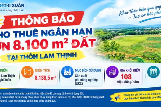 Nghi Xuân thông báo cho thuê ngắn hạn hơn 8.100 m² đất tại thôn Lam Thịnh 