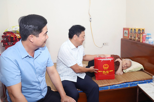 Phó Chủ tịch UBND tỉnh Hồ Huy Thành thăm, tặng quà Mẹ Việt Nam anh hùng tại xã Nghi Xuân. 