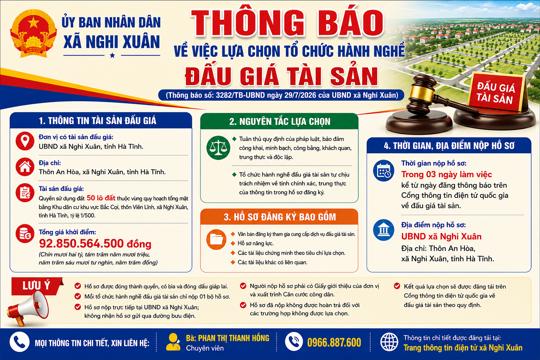 UBND xã Nghi Xuân thông báo lựa chọn tổ chức hành nghề đấu giá tài sản 