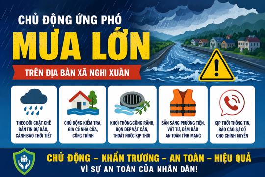 Chủ động ứng phó với mưa lớn, bảo đảm an toàn tính mạng và tài sản của Nhân dân trên địa bàn xã Nghi Xuân