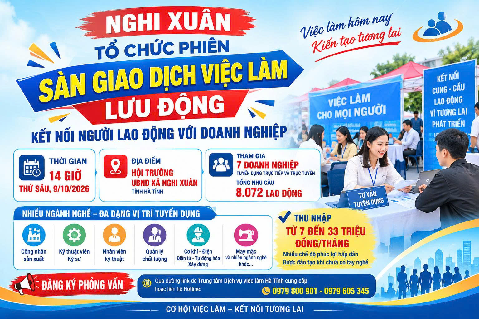 Nghi Xuân tổ chức phiên Sàn giao dịch việc làm lưu động, kết nối người lao động với doanh nghiệp