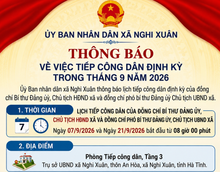 Thông báo về việc tiếp công dân định kỳ tháng 9 năm 2026