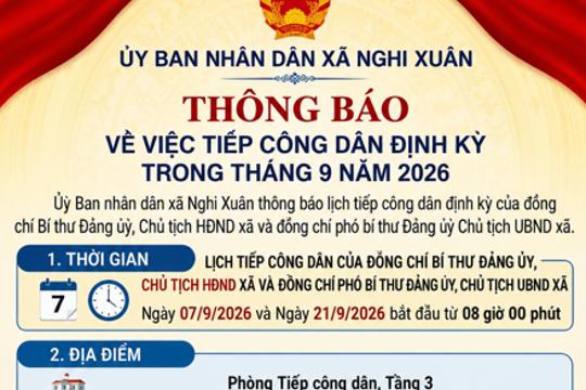 Thông báo về việc tiếp công dân định kỳ tháng 9 năm 2026