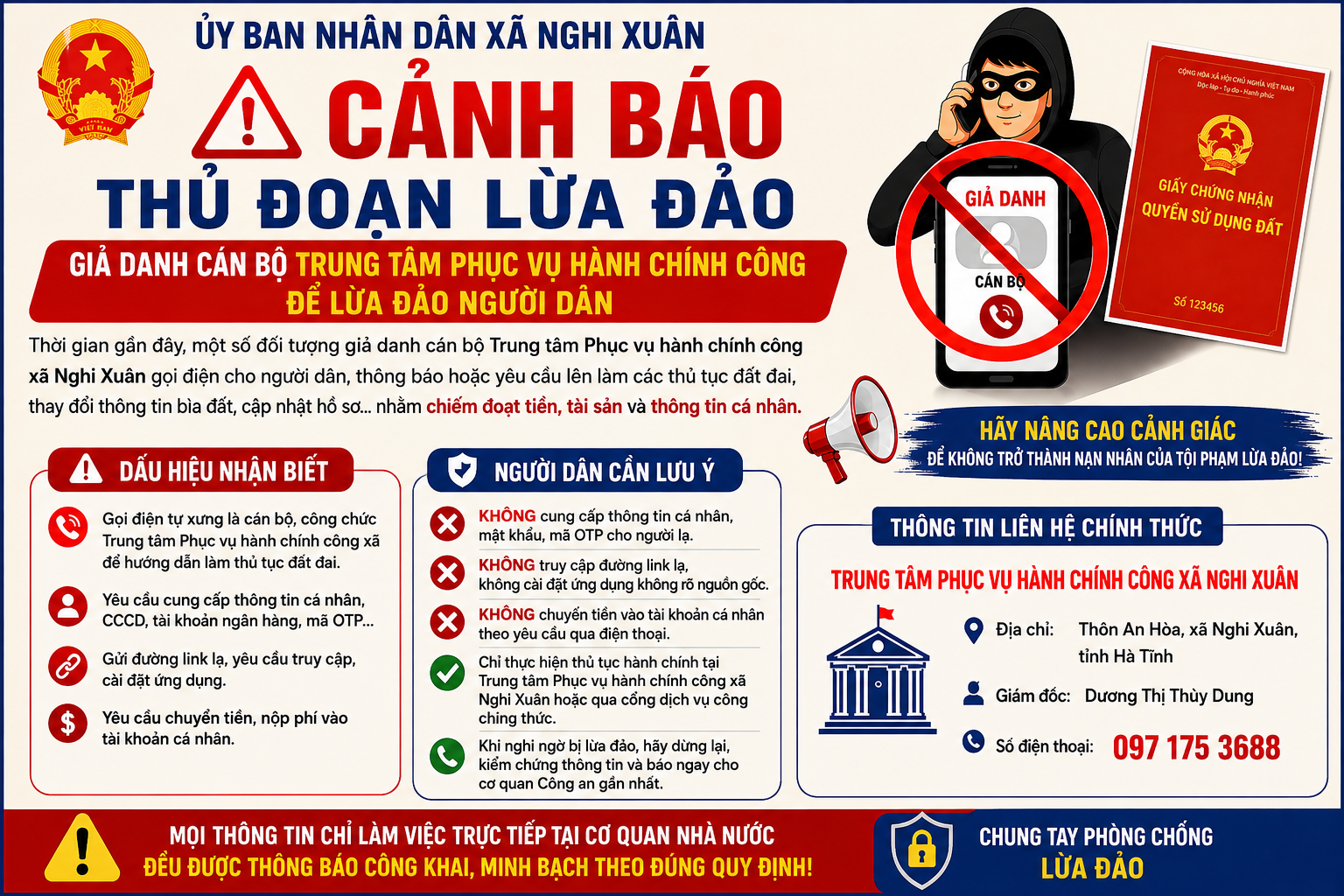 Cảnh báo thủ đoạn giả danh cán bộ trung tâm phục vụ Hành chính công để lừa đảo người dân