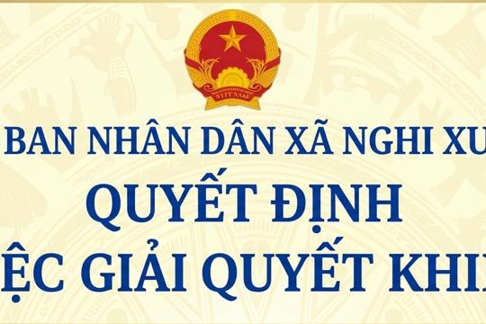 Quyết định về việc giải quyết khiếu nại của ông Hồ Văn Dị, thôn Lam Thịnh, xã Nghi Xuân, tỉnh Hà Tĩnh (Lần đầu)