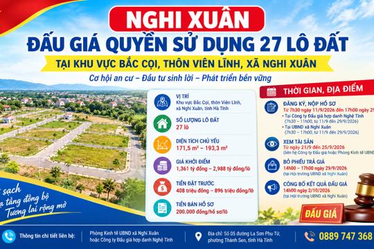 Nghi Xuân: Đấu giá quyền sử dụng 27 lô đất tại khu vực Bắc Cọi