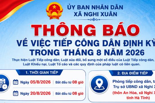 Thông báo tiếp công dân định kỳ tháng 8 năm 2026 