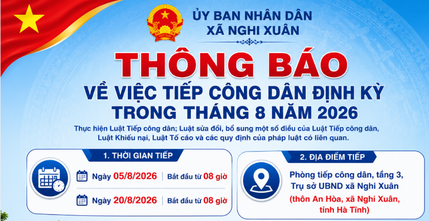 Thông báo tiếp công dân định kỳ tháng 8 năm 2026