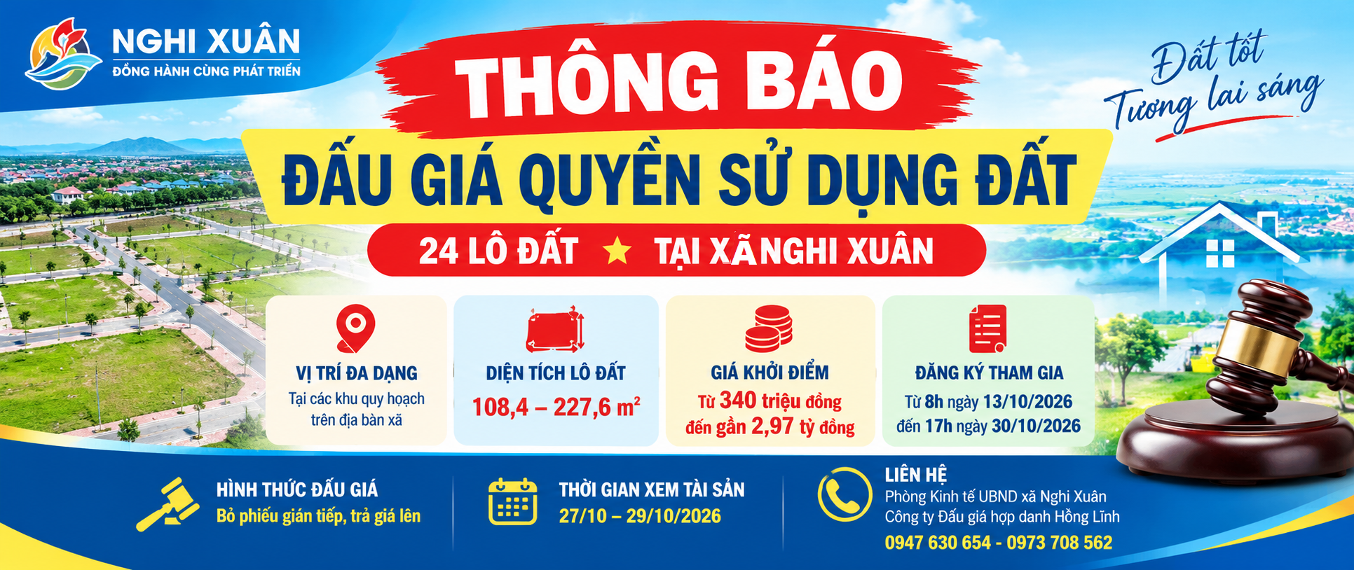 Nghi Xuân thông báo đấu giá quyền sử dụng 24 lô đất ở