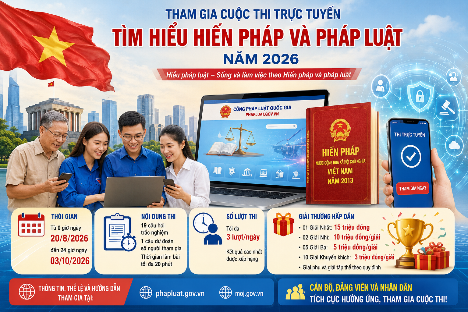 Tham gia Cuộc thi trực tuyến “Tìm hiểu Hiến pháp và pháp luật” năm 2026