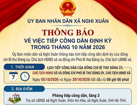 Thông báo tiếp công dân định kỳ tháng 10 năm 2026