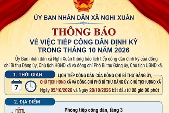 Thông báo tiếp công dân định kỳ tháng 10 năm 2026