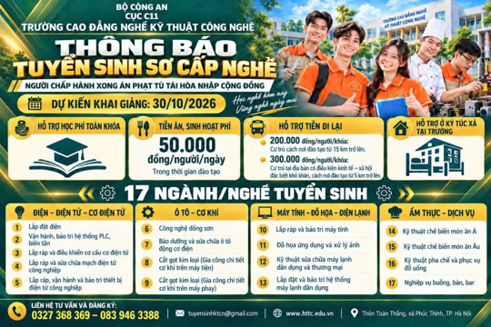 Hà Tĩnh tuyển sinh học nghề miễn phí cho thanh niên hoàn thành nghĩa vụ Công an nhân dân và người chấp hành xong án phạt tù