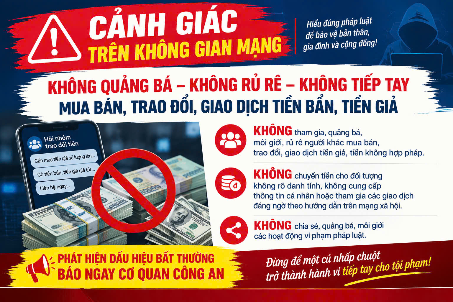 Cảnh giác với hoạt động quảng bá, rủ rê mua bán, giao dịch “tiền bẩn”, tiền giả